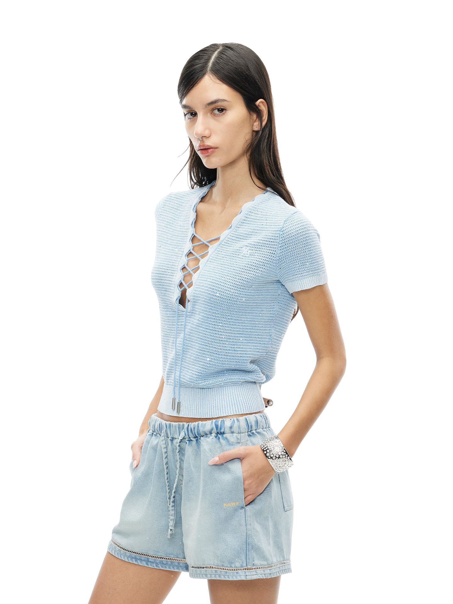 Knight Ballet Tee Washed Vintage V-Neck Knit T-Shirt
