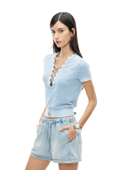 Knight Ballet Tee Washed Vintage V-Neck Knit T-Shirt