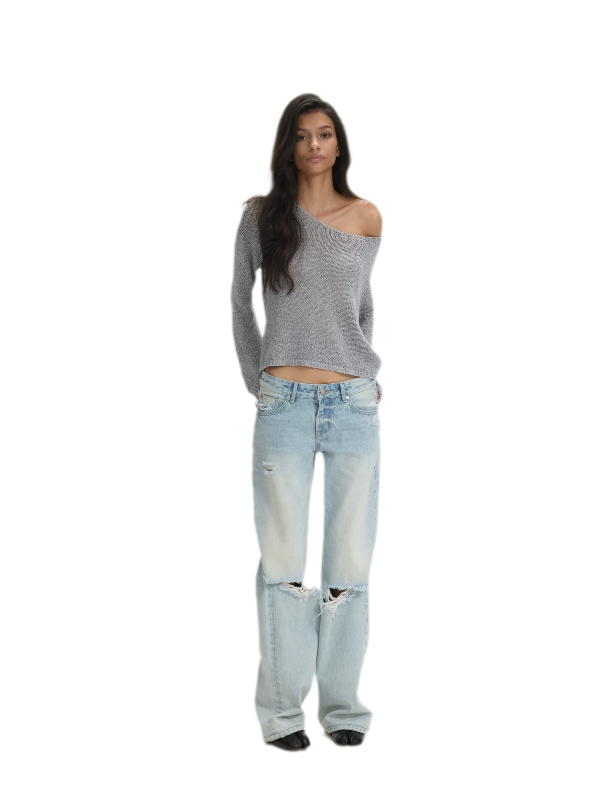 Openwork One-Shoulder Knit Top