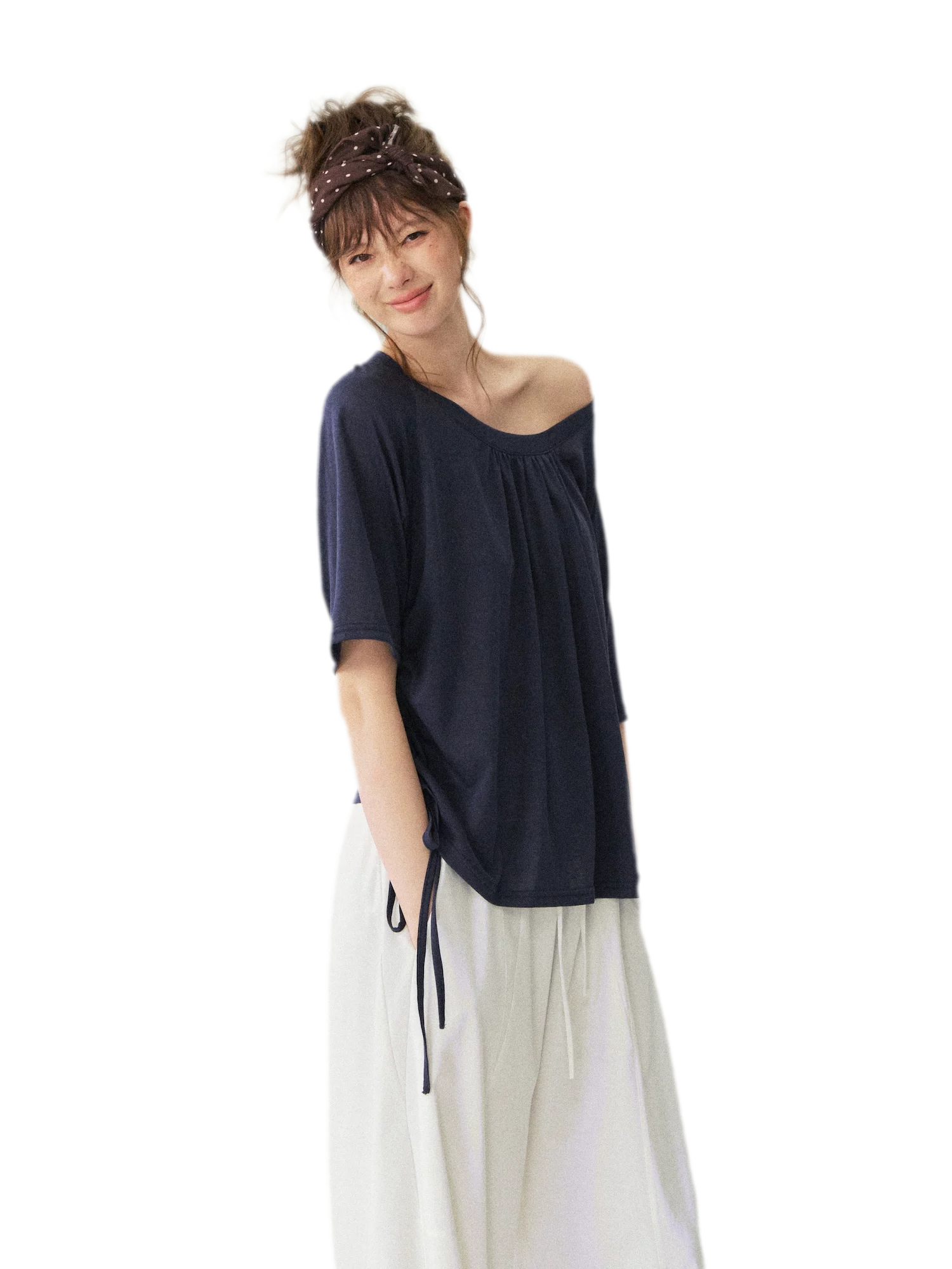 V-Neck Ruched Knit Tee