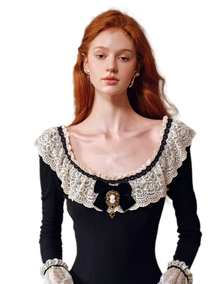 Stretch Lace Trim Knit Dress