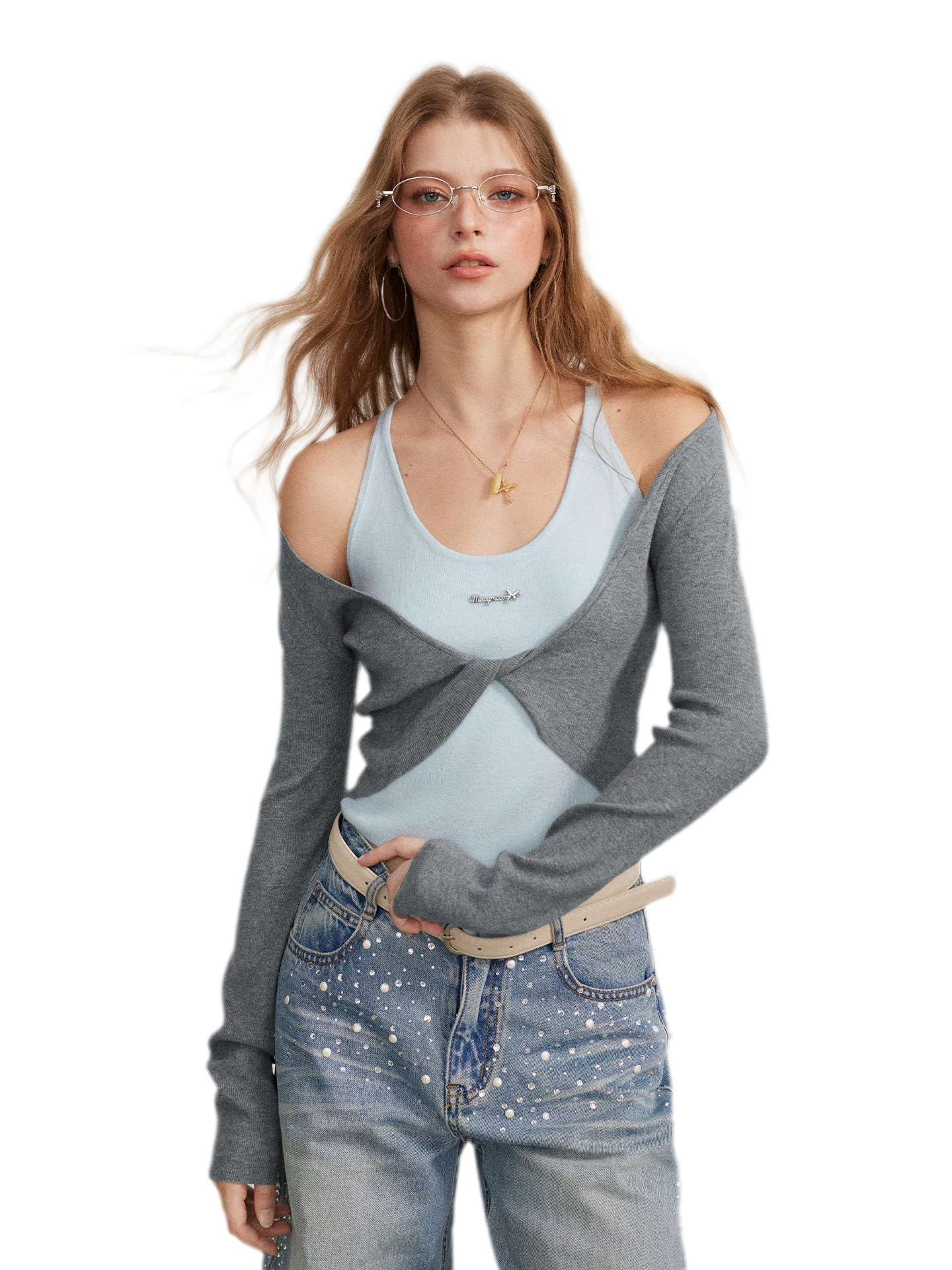 Color-Block Faux Two-Piece Knit Top
