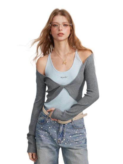 Color-Block Faux Two-Piece Knit Top