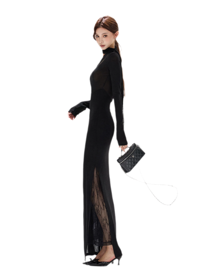 Schimmerndes asymmetrisches Spitzen-Strickkleid