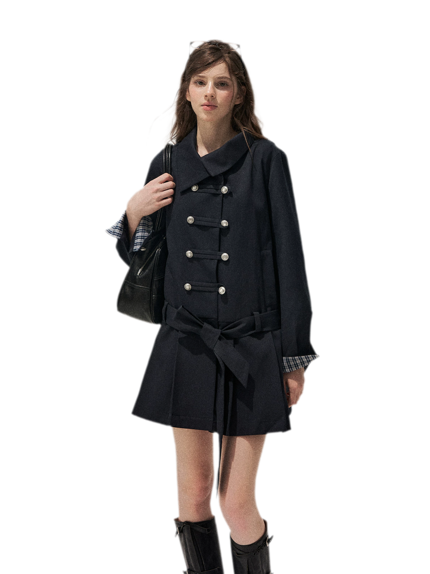 Plaid Cuff Napoleon Trench Dress
