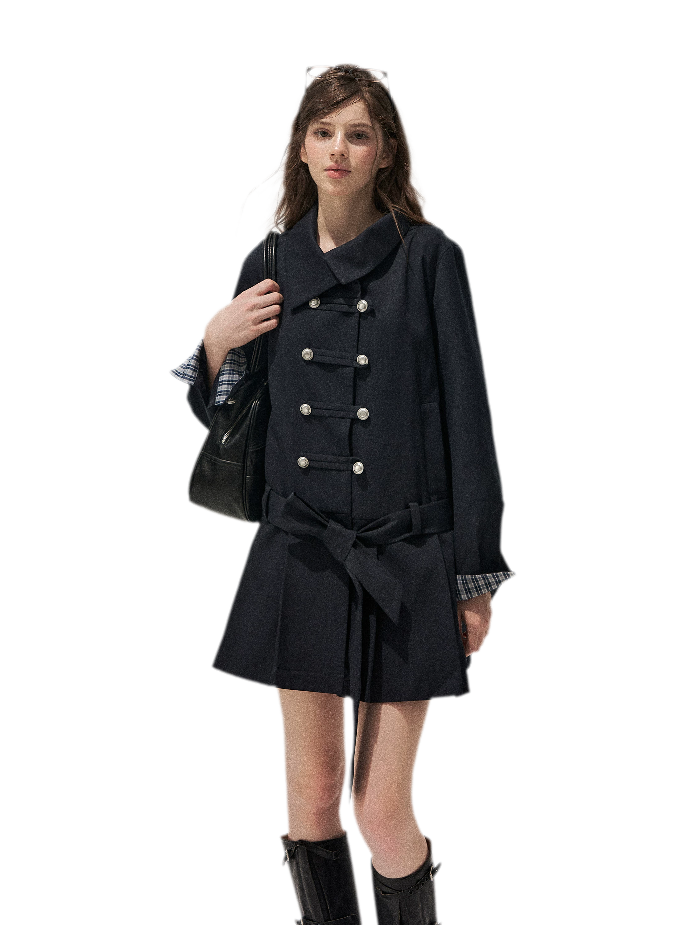 Plaid Cuff Napoleon Trench Dress