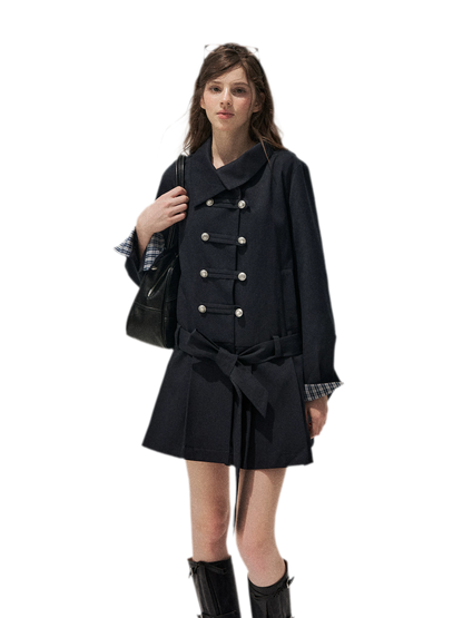 Plaid Cuff Napoleon Trench Dress