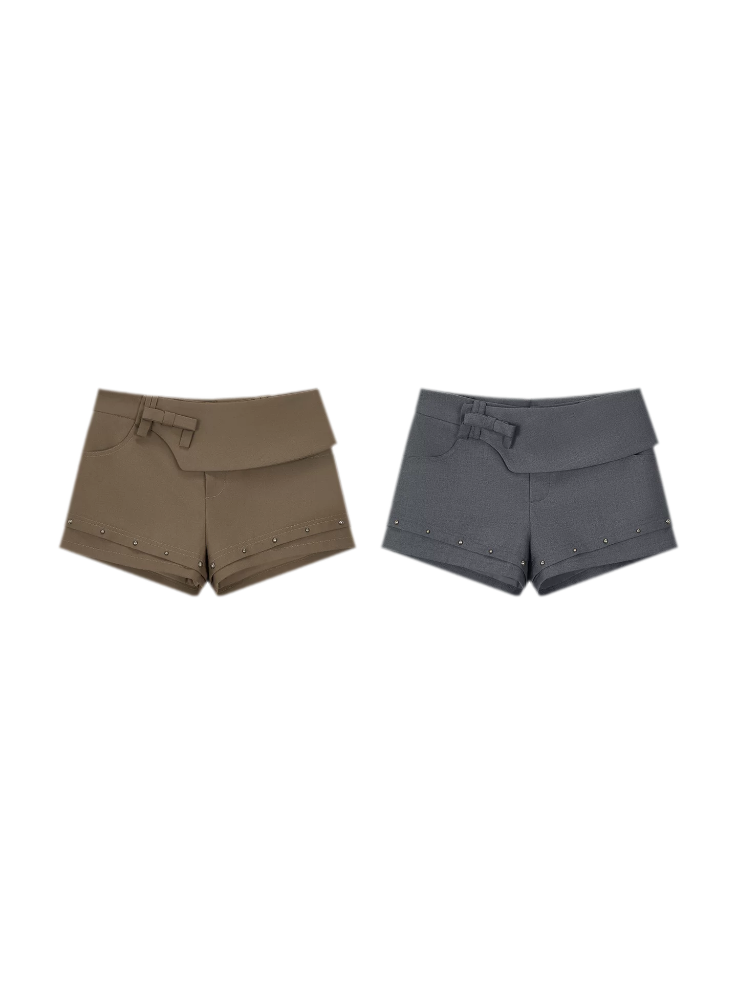 Deconstructed Bow-Tie Hem Studded Shorts
