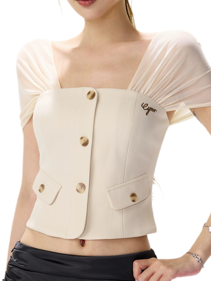 Square Neck Mesh Sleeve Top