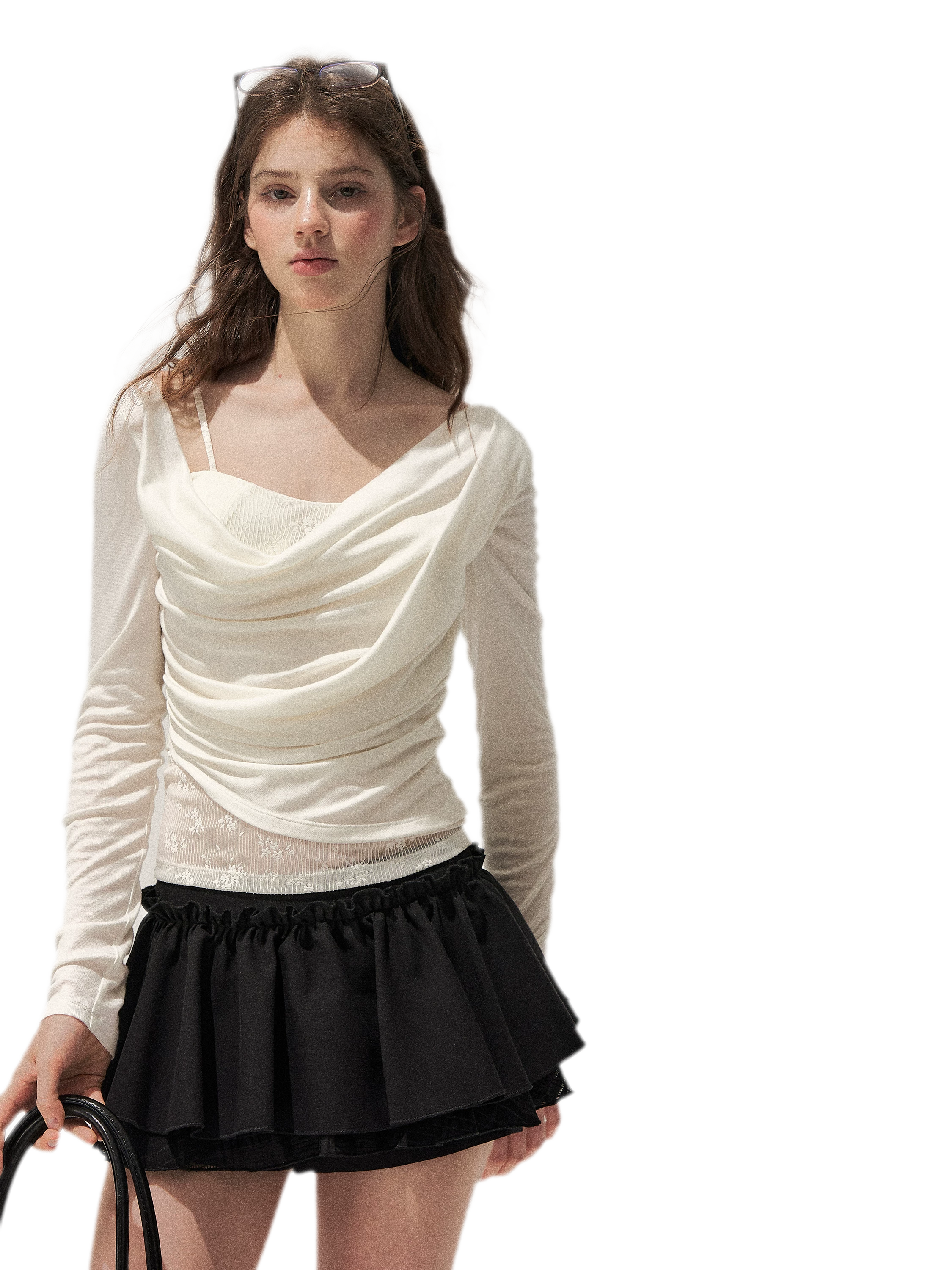 Cowl Neck Draped Long-Sleeve Tee