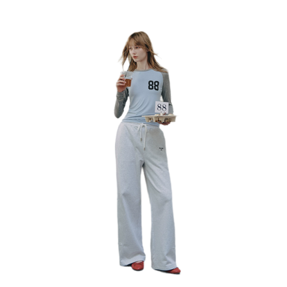 Cotton Curved Wide-Leg Pants