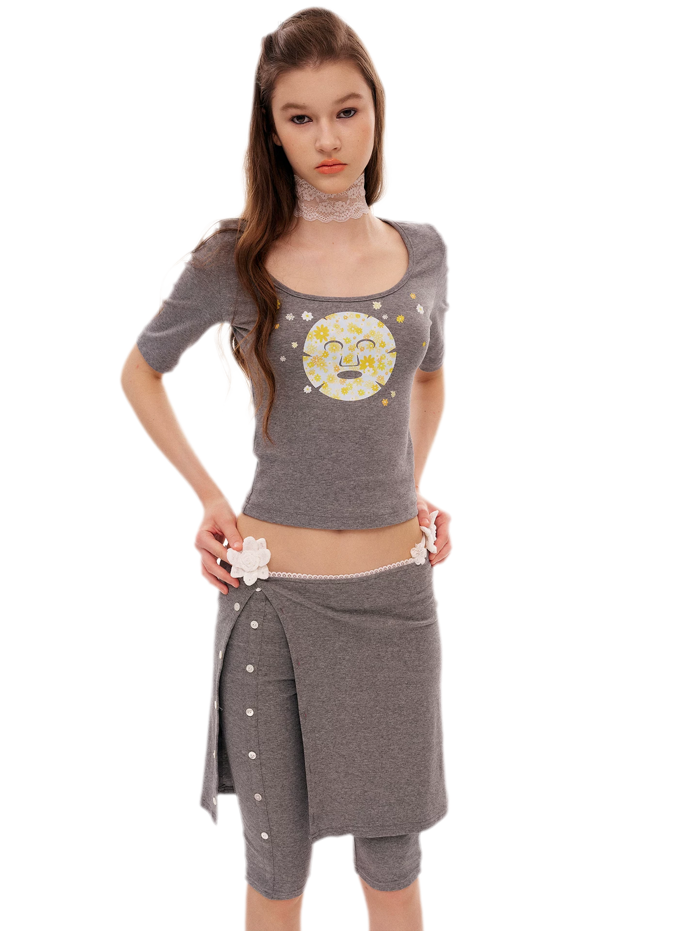 Graphic Cropped T-Shirt Set