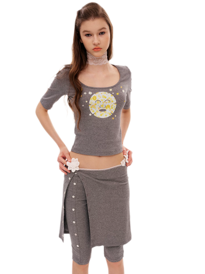 Graphic Cropped T-Shirt Set