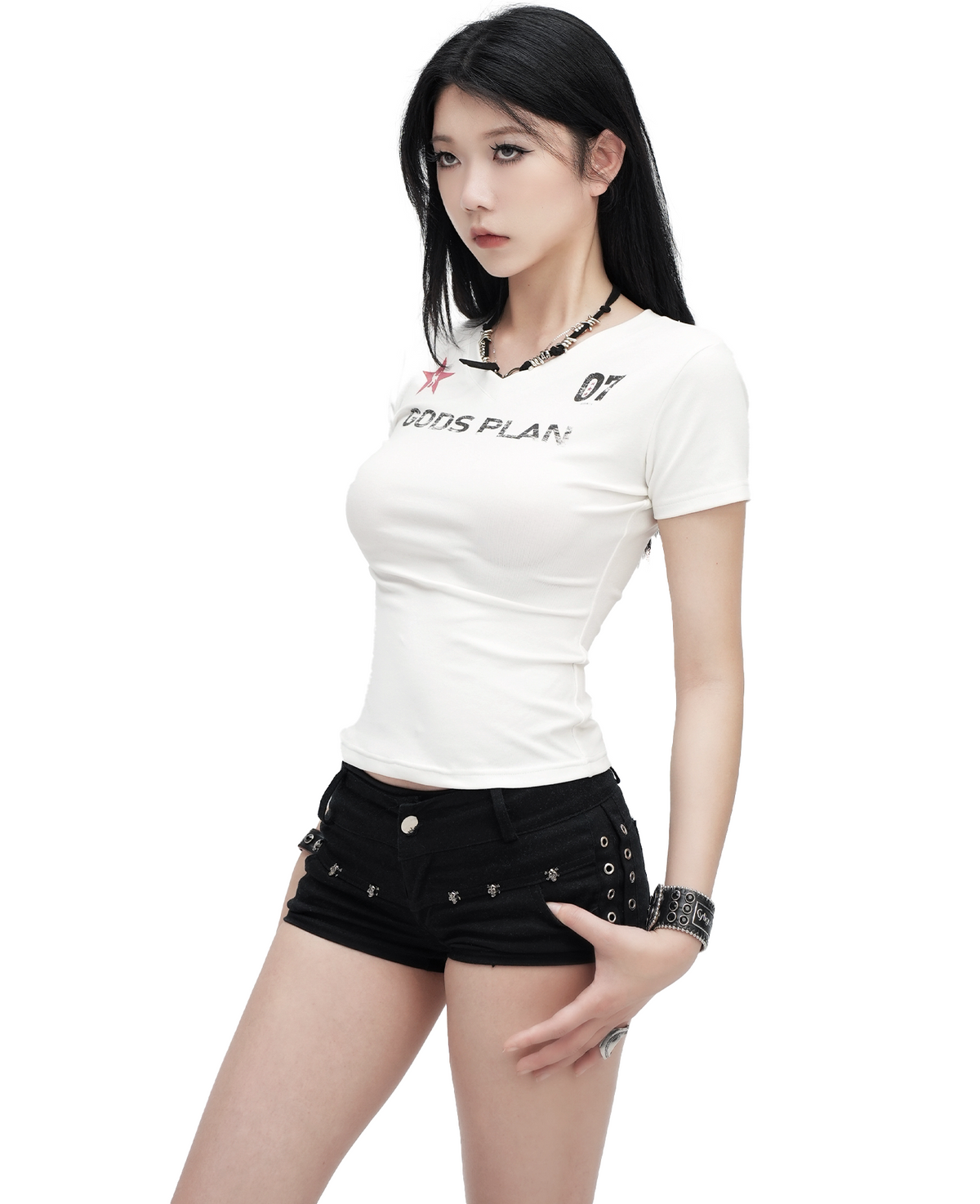 Distressed Graphic Fitted T-Shirt