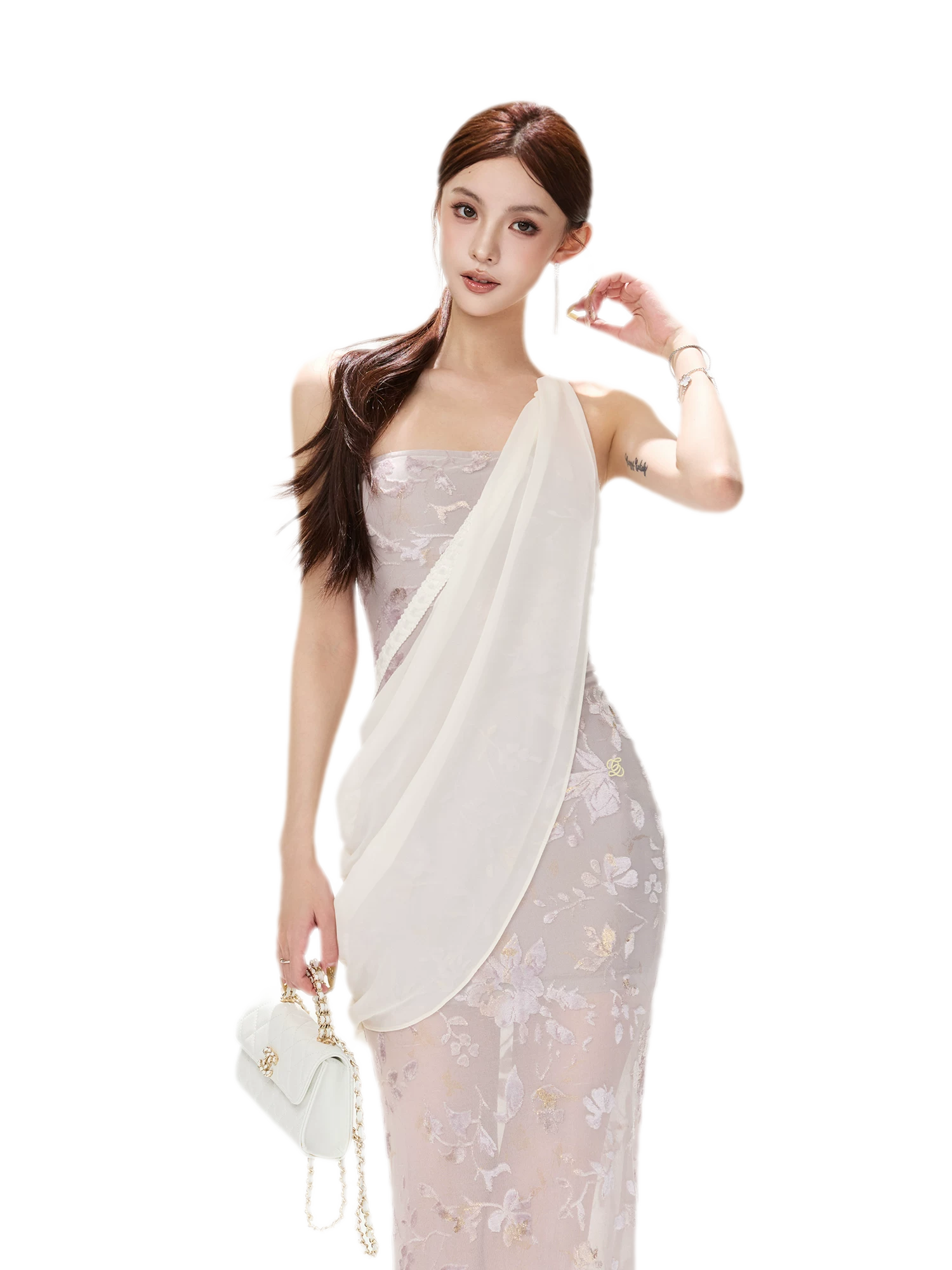 Flocked Floral Mermaid Dress