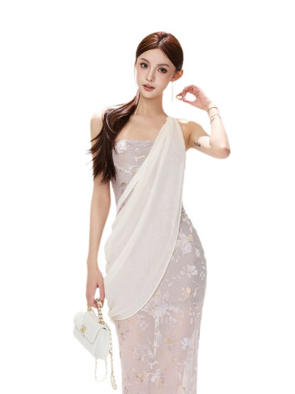 Flocked Floral Mermaid Dress