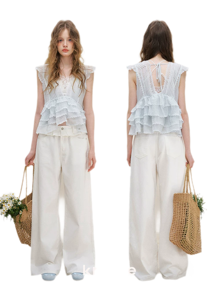 Organza Lace Ruffle Sleeveless Top