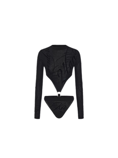 Flocked Cutout Fitted Bodysuit