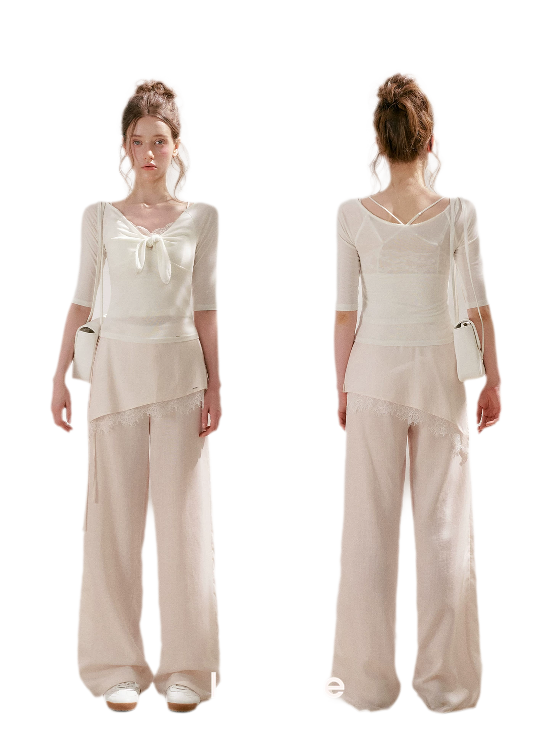 Lace Detail Casual Wide-Leg Pants