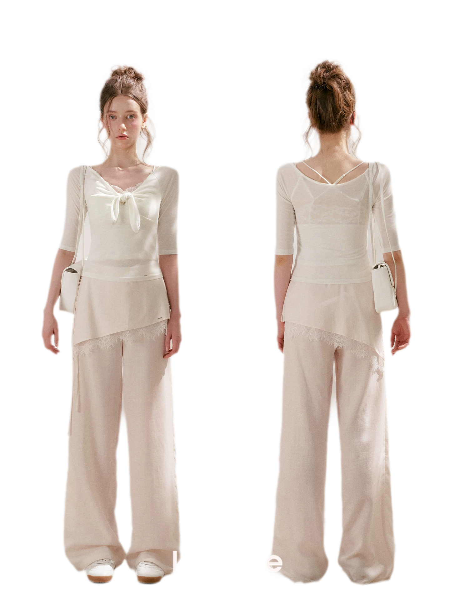 Lace Detail Casual Wide-Leg Pants