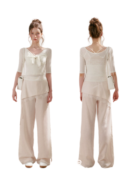 Lace Detail Casual Wide-Leg Pants