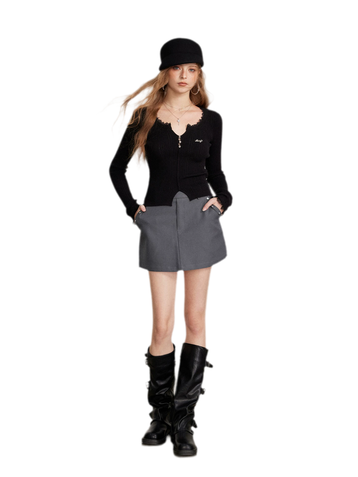 Lace Trim Ribbed Knit Top