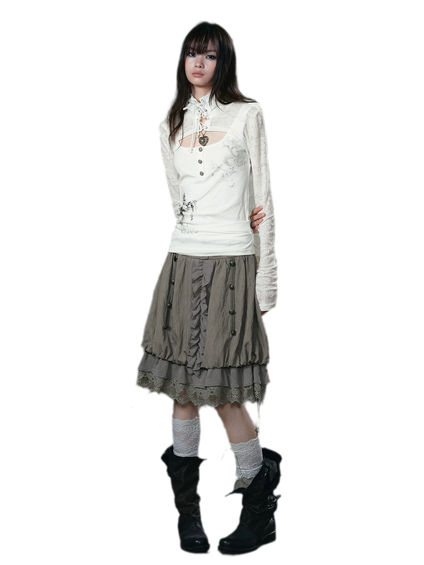 Silver Foil Gothic Lace-Up Top