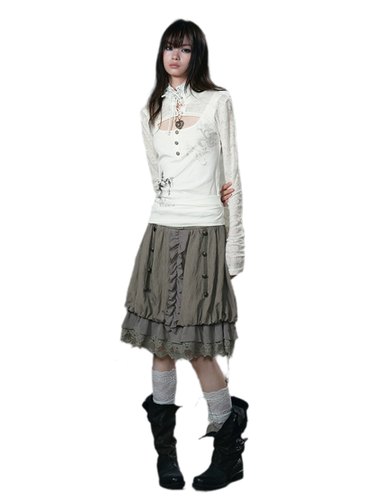 Silver Foil Gothic Lace-Up Top