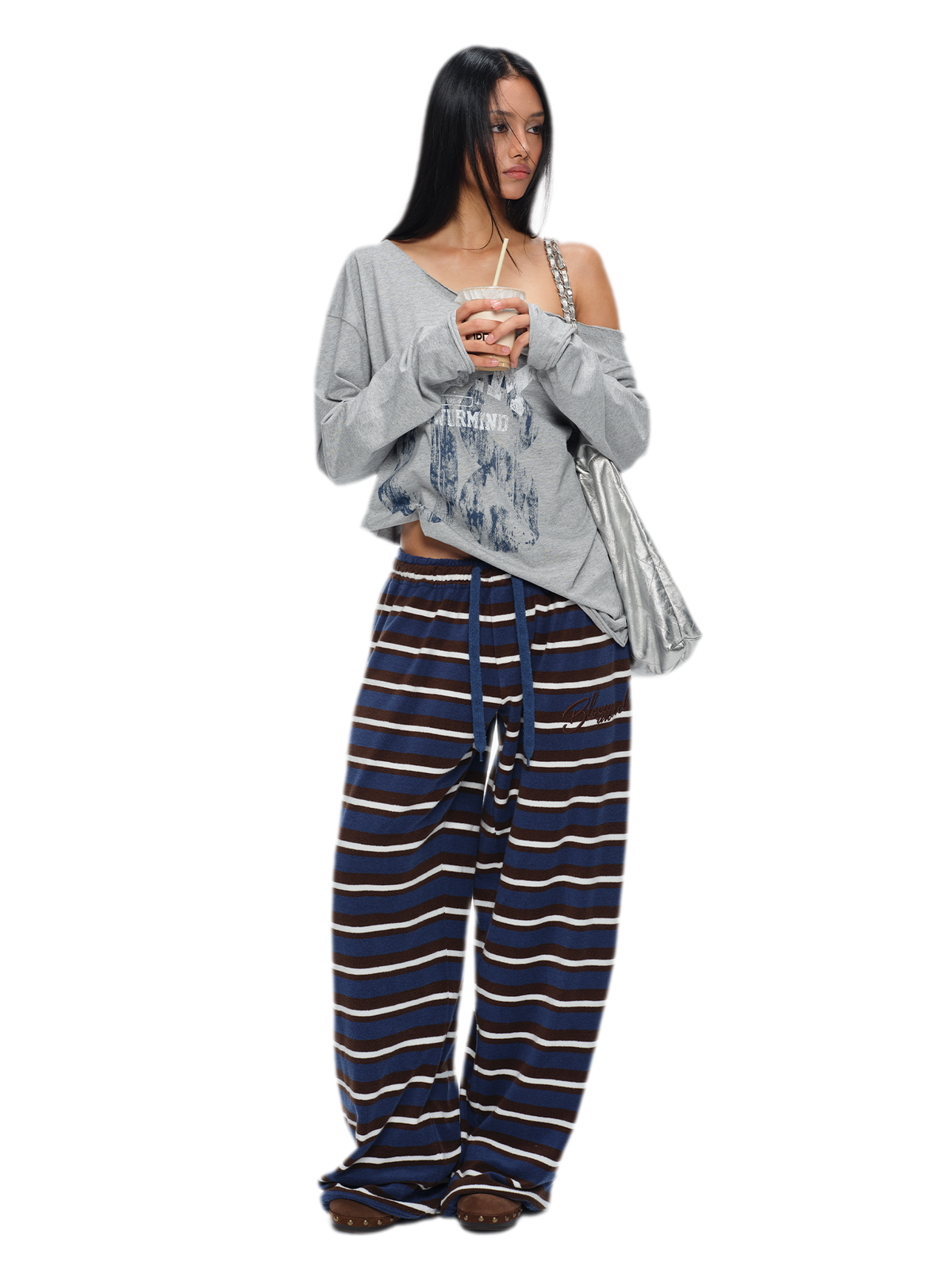 Asymmetric Printed Oversized Long-Sleeve T-Shirt