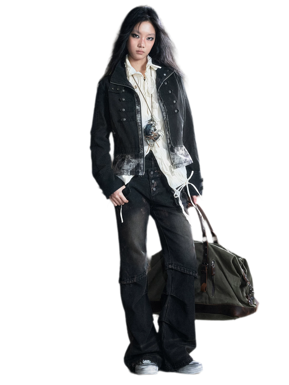 Washed Patchwork Zip Jacket