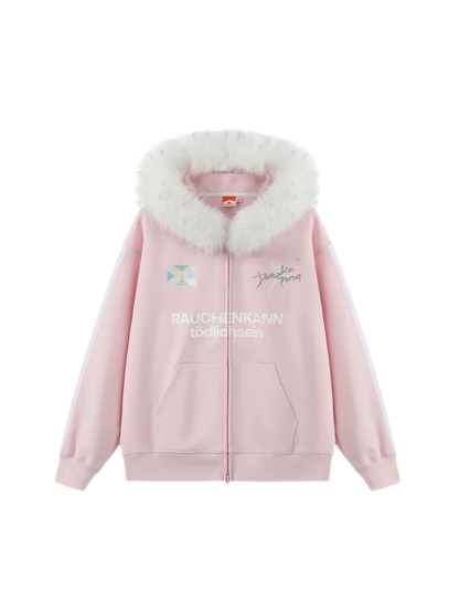 Fur Trim Oversized Zip Hoodie