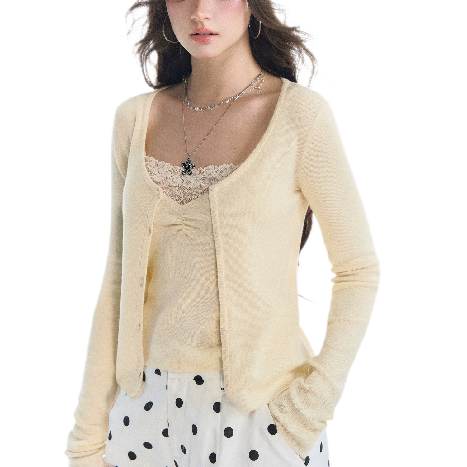 Lace Trim Knitwear Set