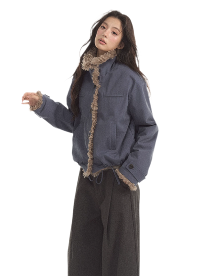 Faux Lamb-Wool Patchwork Jacket