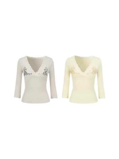 Embellished Lace Knit Top