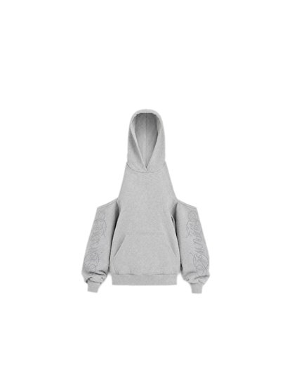 Rhinestone Off-Shoulder Hoodie Set