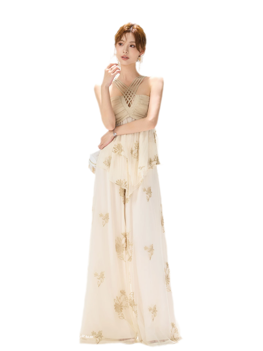 Embroidered Chiffon Halter Set