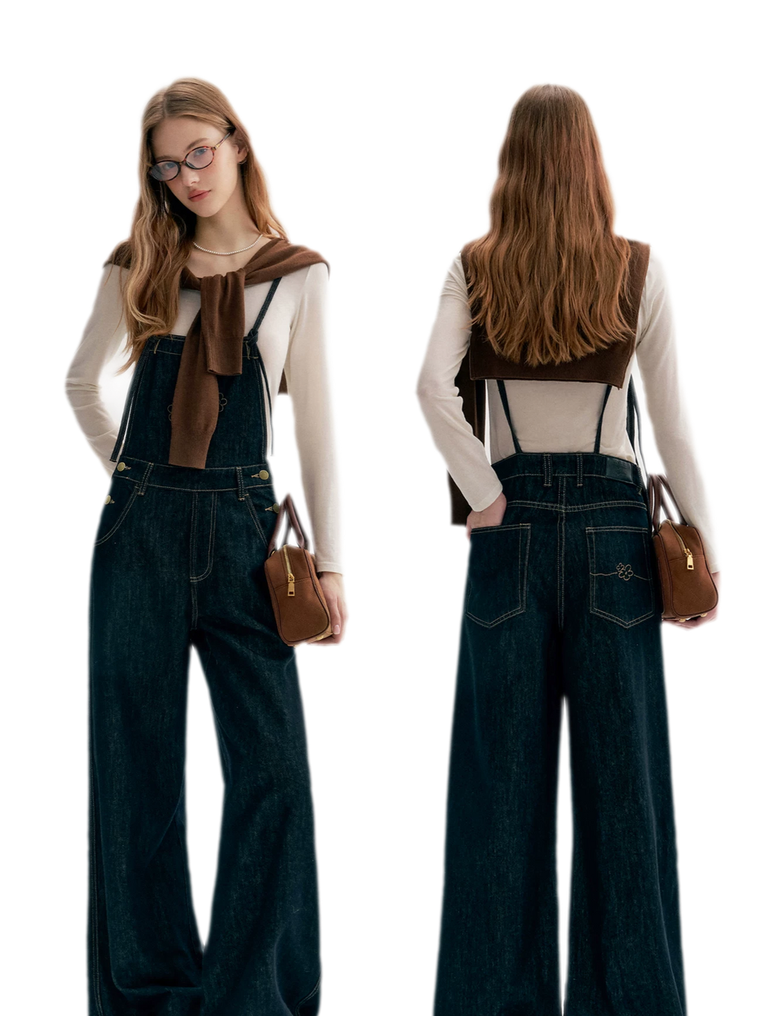 Contrast Floral Denim Overalls