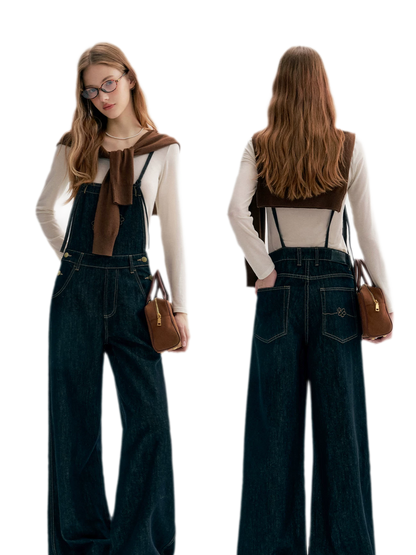 Contrast Floral Denim Overalls