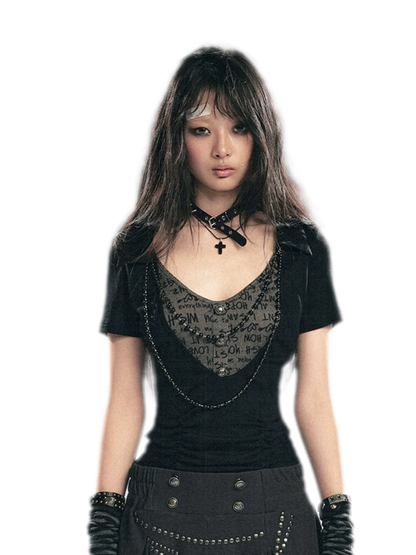Punk Beaded Letter Tee
