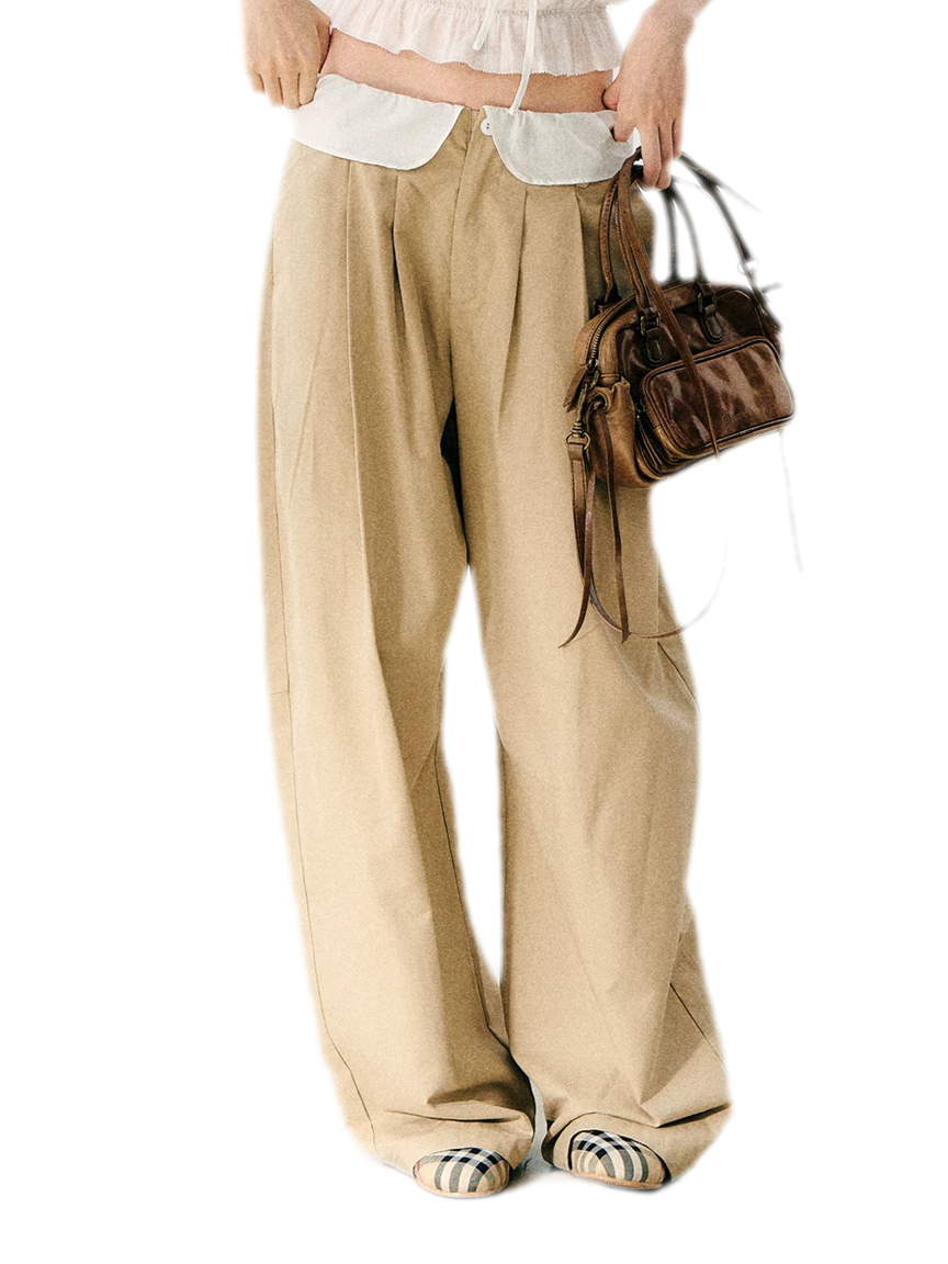 7SHIFTIN Korean Relaxed Wide Pants – Khaki (Pre-order)