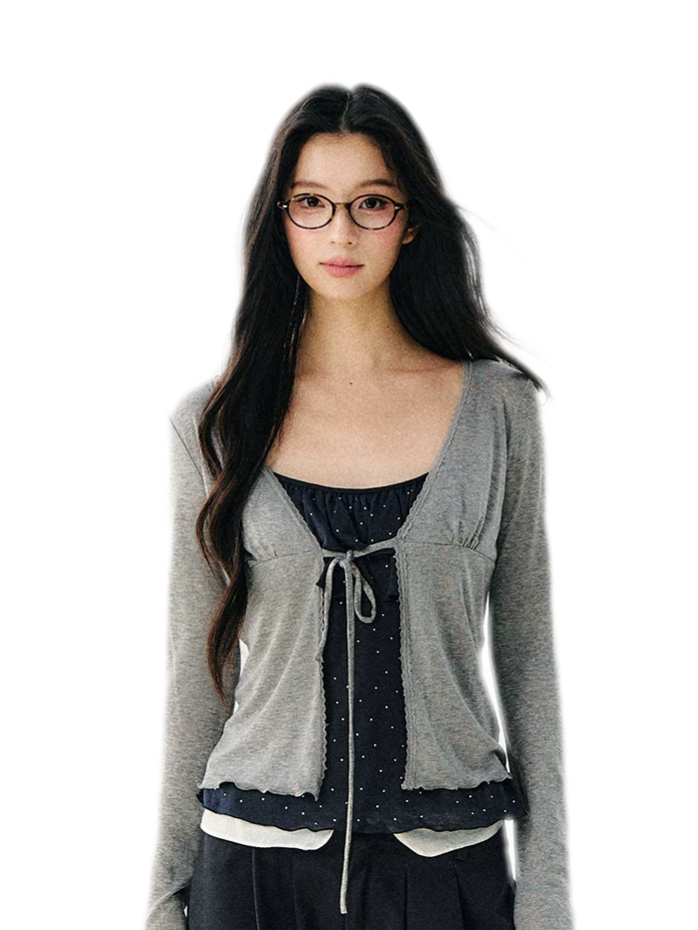 Sheer Drawstring Ruffle Cardigan