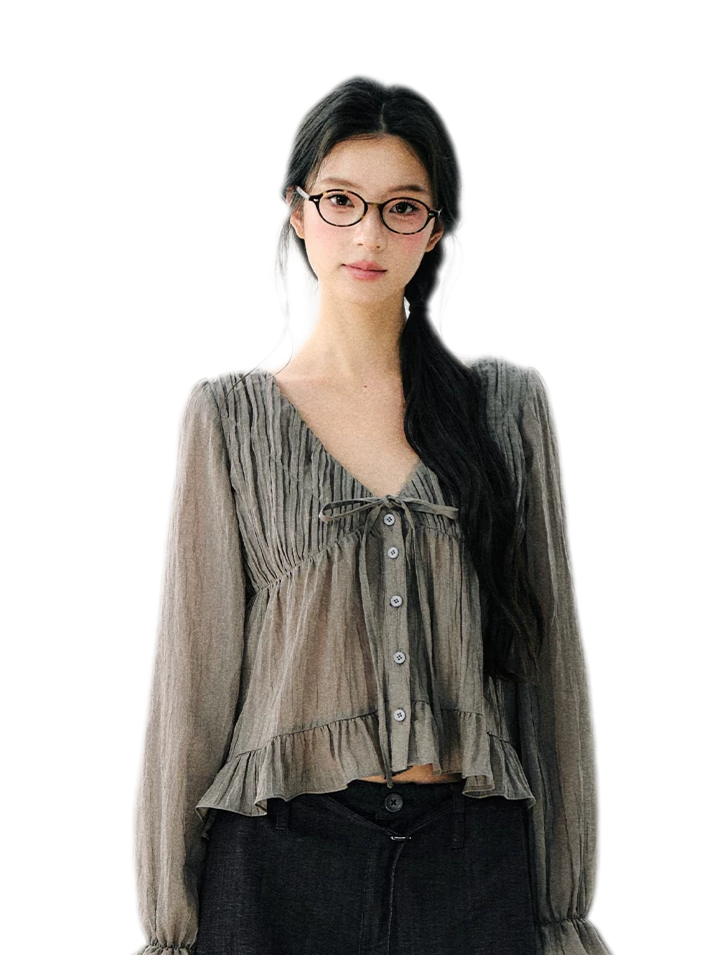 Ruffled Tencel Chiffon Blouse