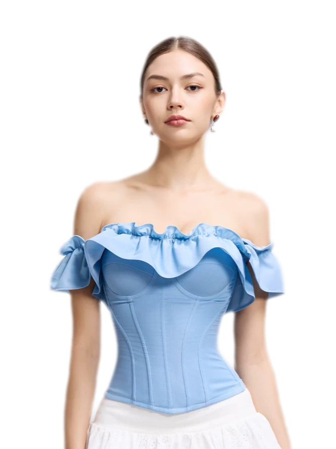 Denim Ruffle Bustier Top