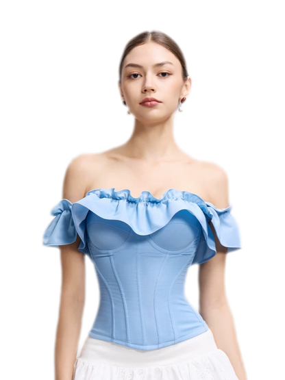 Denim Ruffle Bustier Top