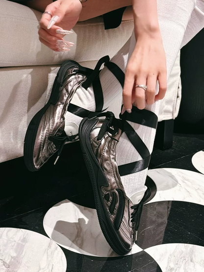 Metallic Bow Ballet Flats