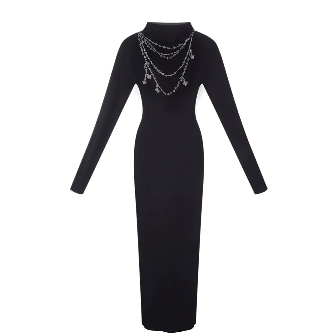 Rhinestone Slim Knit Dress