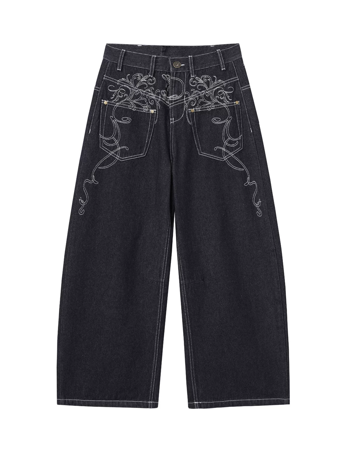 Embroidered Wide-Leg Jeans