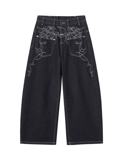 Embroidered Wide-Leg Jeans