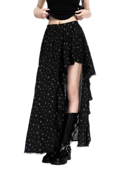 Floral Asymmetric Ruffle Skirt