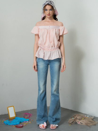 Washed Low-Rise Flare Jeans
